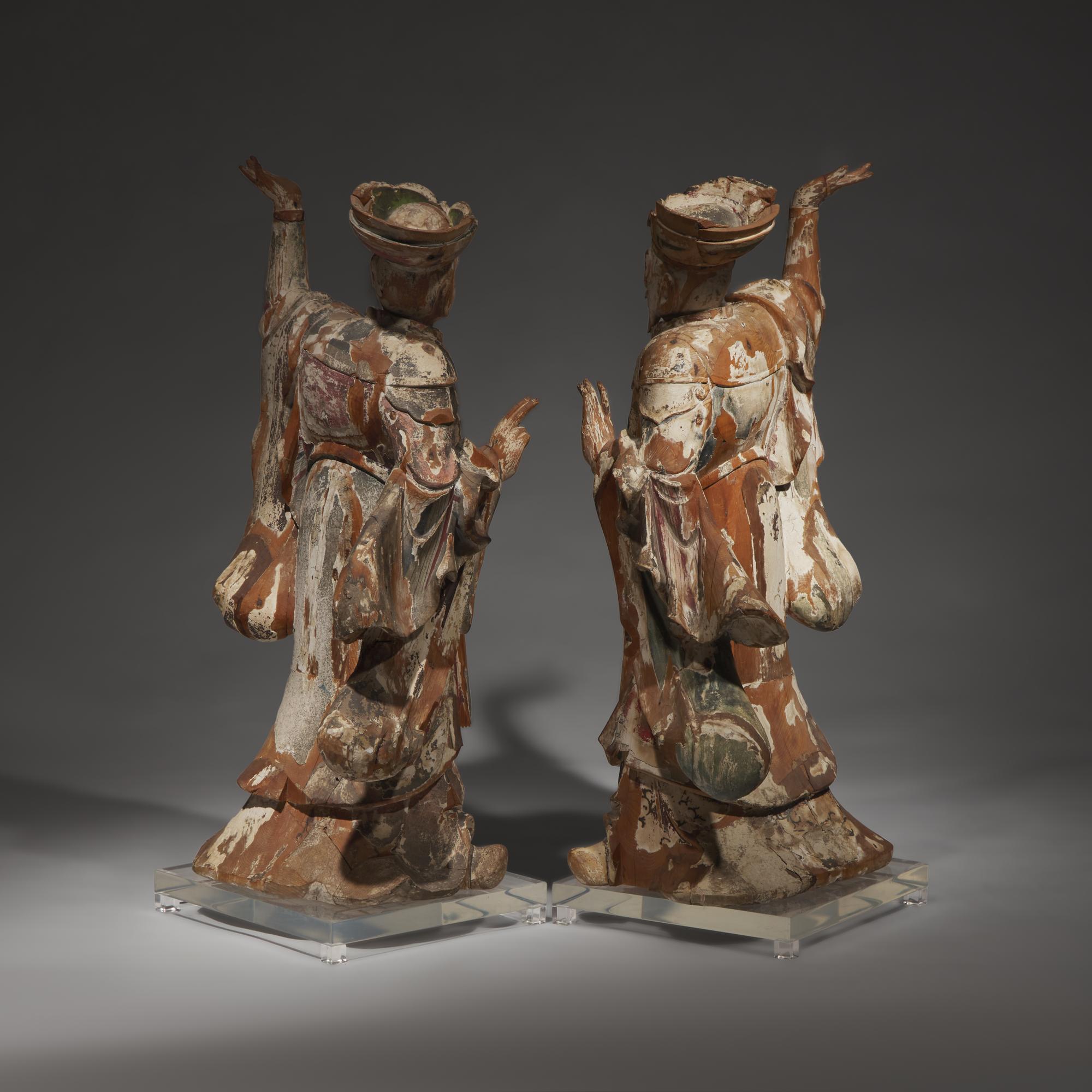 A Pair of Japanese Carved and Painted Wood Figures of Heavenly Dignitaries, Edo Period