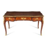 A Louis XV Gilt Bronze Mounted Tulipwood, Amaranth and Bois De Bout Marquetry Bureau Plat