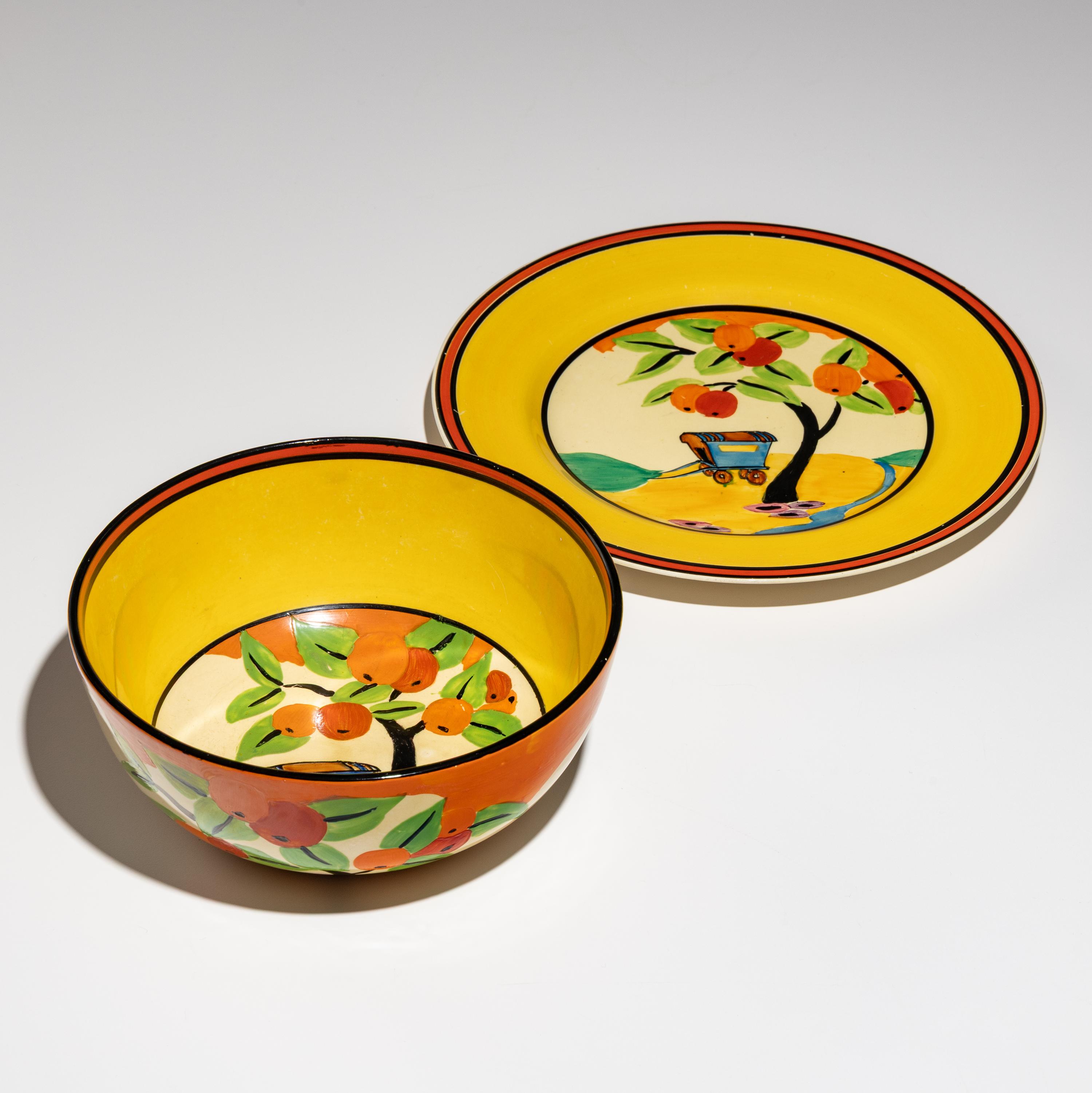 Clarice Cliff (English, 1899–1972) — Appliqué Caravan pattern, Bowl and Platter
