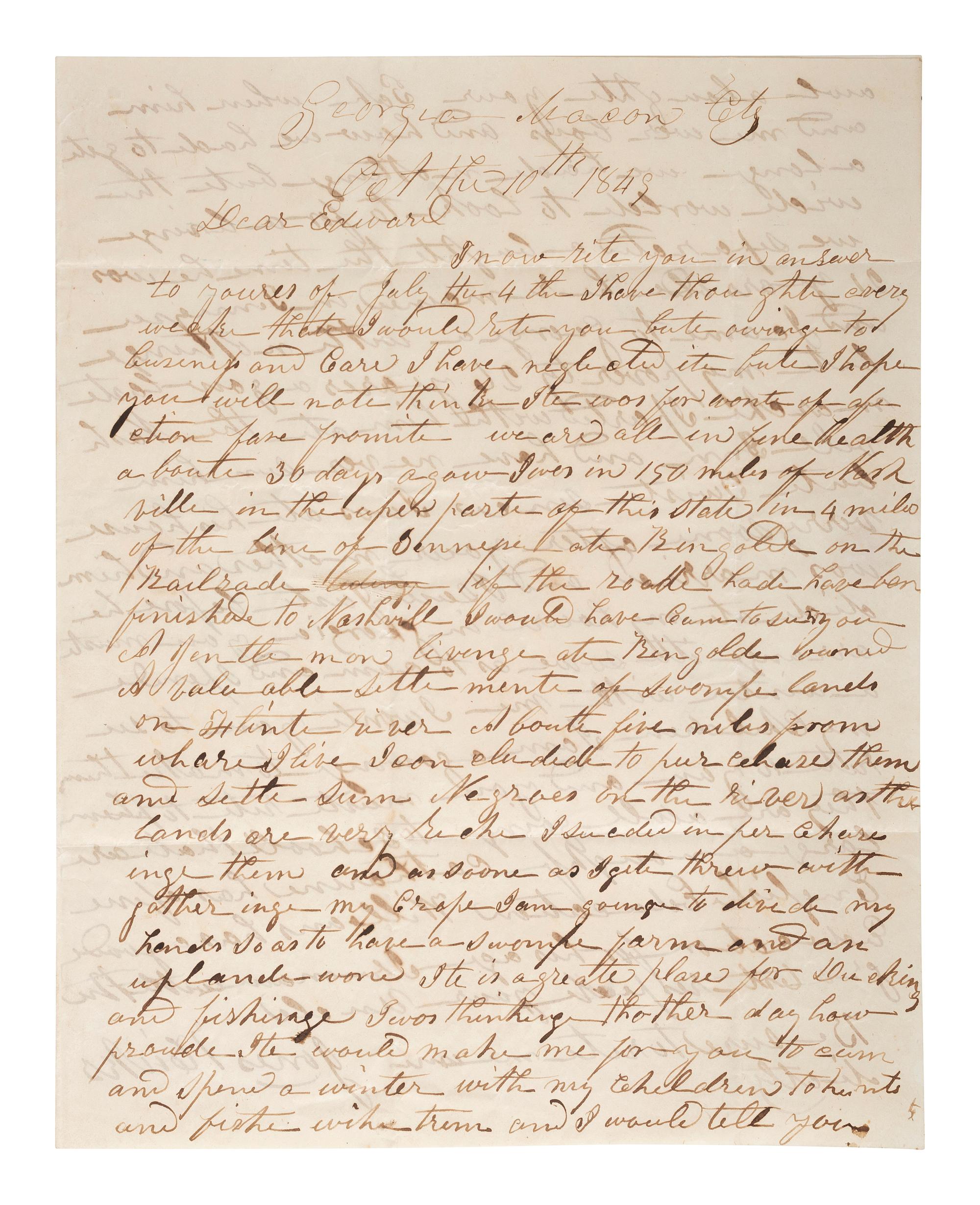 [TEXAS]. A letter from an enslaver detailing the value of enslaved persons and noting the recent discovery of gold. Hallettsville, TX, 28 April 1853. [With:] Additional letter to same recipient.