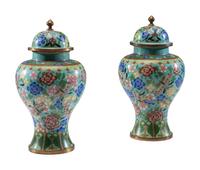 A Pair of Chinese Cloisonné Enamel Covered Jars