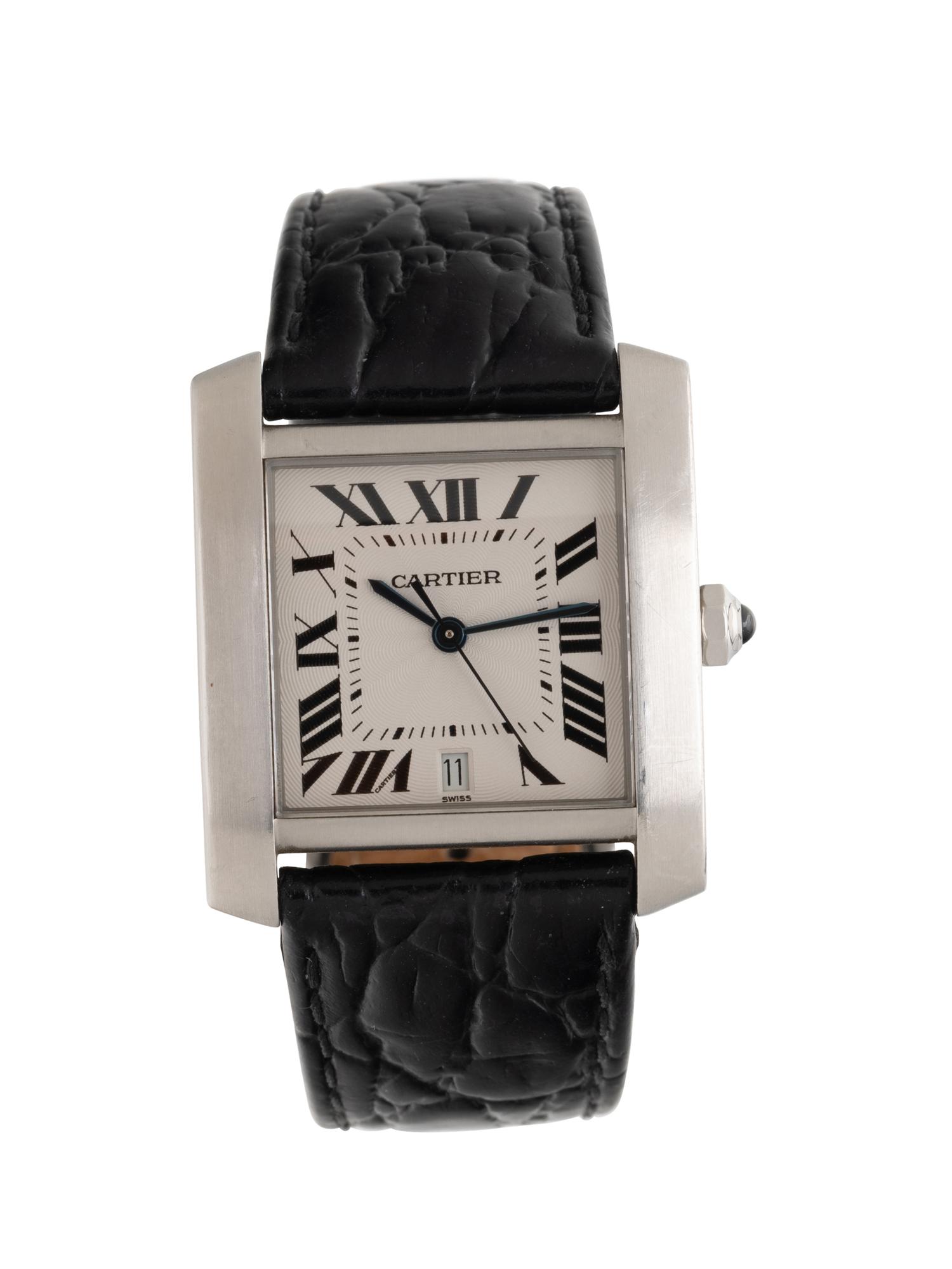 CARTIER, REF. 2302 STAINLESS STEEL 'TANK FRANÇAISE' DATE WATCH