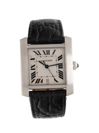 CARTIER, REF. 2302 STAINLESS STEEL 'TANK FRANÇAISE' DATE WATCH