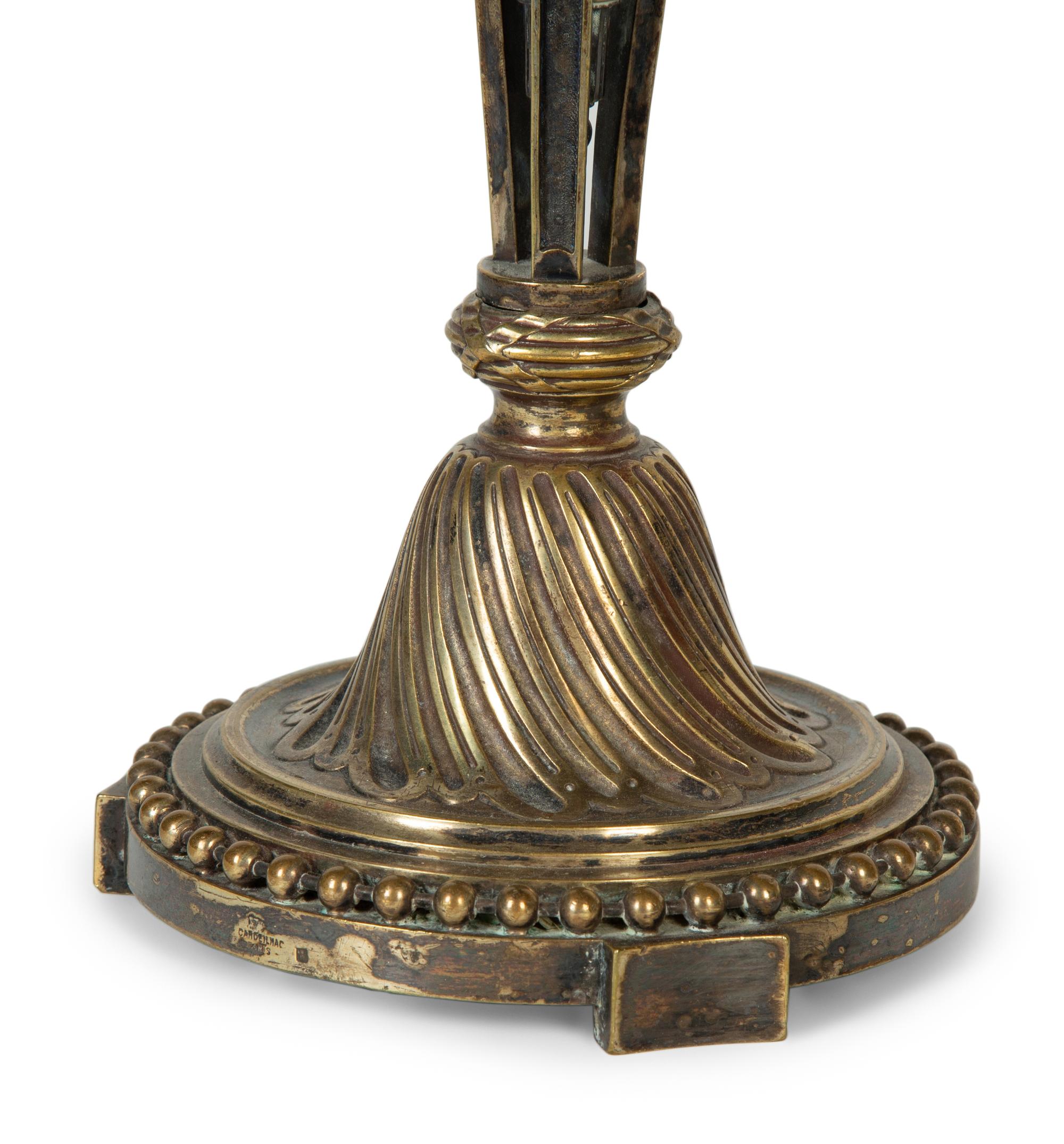A Pair of French Silvered Bronze Six-Light Candelabra