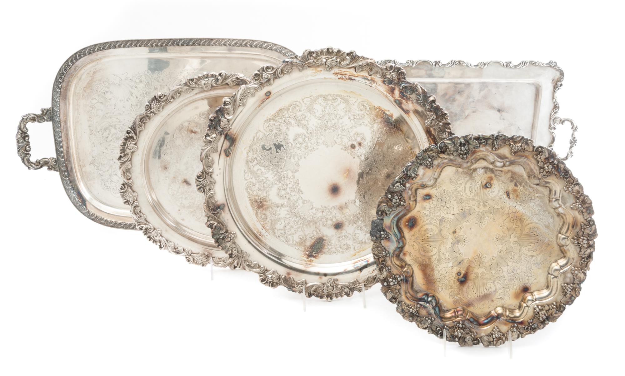 A Group of Silver-plate Trays Width of first over handles 23 inches. — 20TH CENTURY