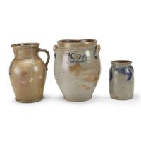 Three cobalt-decorated stoneware items 19th century