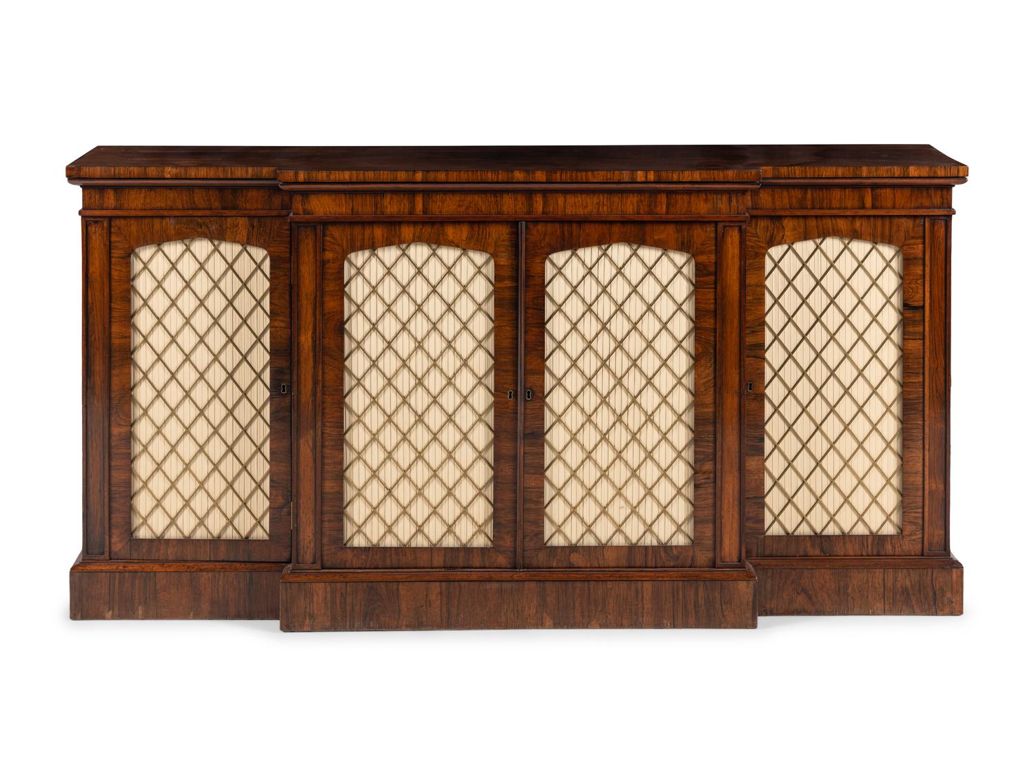A Regency Rosewood Breakfront Console Cabinet