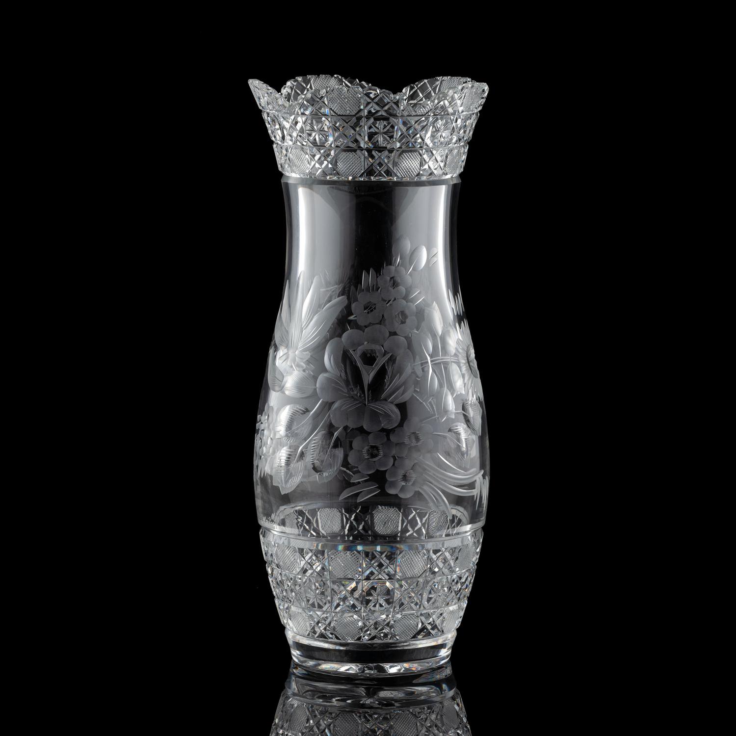 A "Harvard" Cut Glass Vase with Flowers
