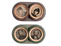 [EARLY PHOTOGRAPHY - UNION CASES]. Two "double oreo" cases containing portraits of men and women, including: