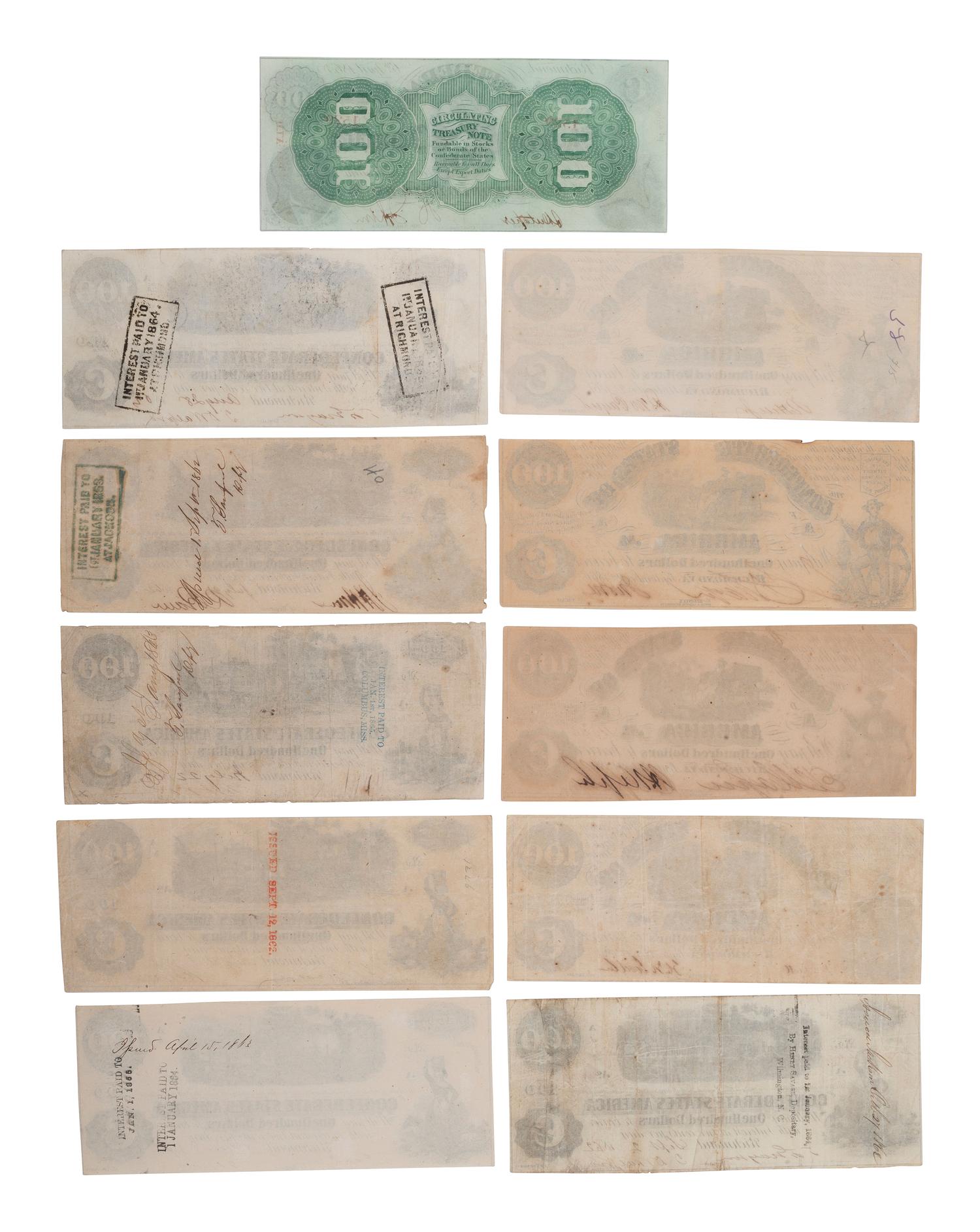 [CONFEDERATE - CURRENCY]. A large group of Confederate notes.