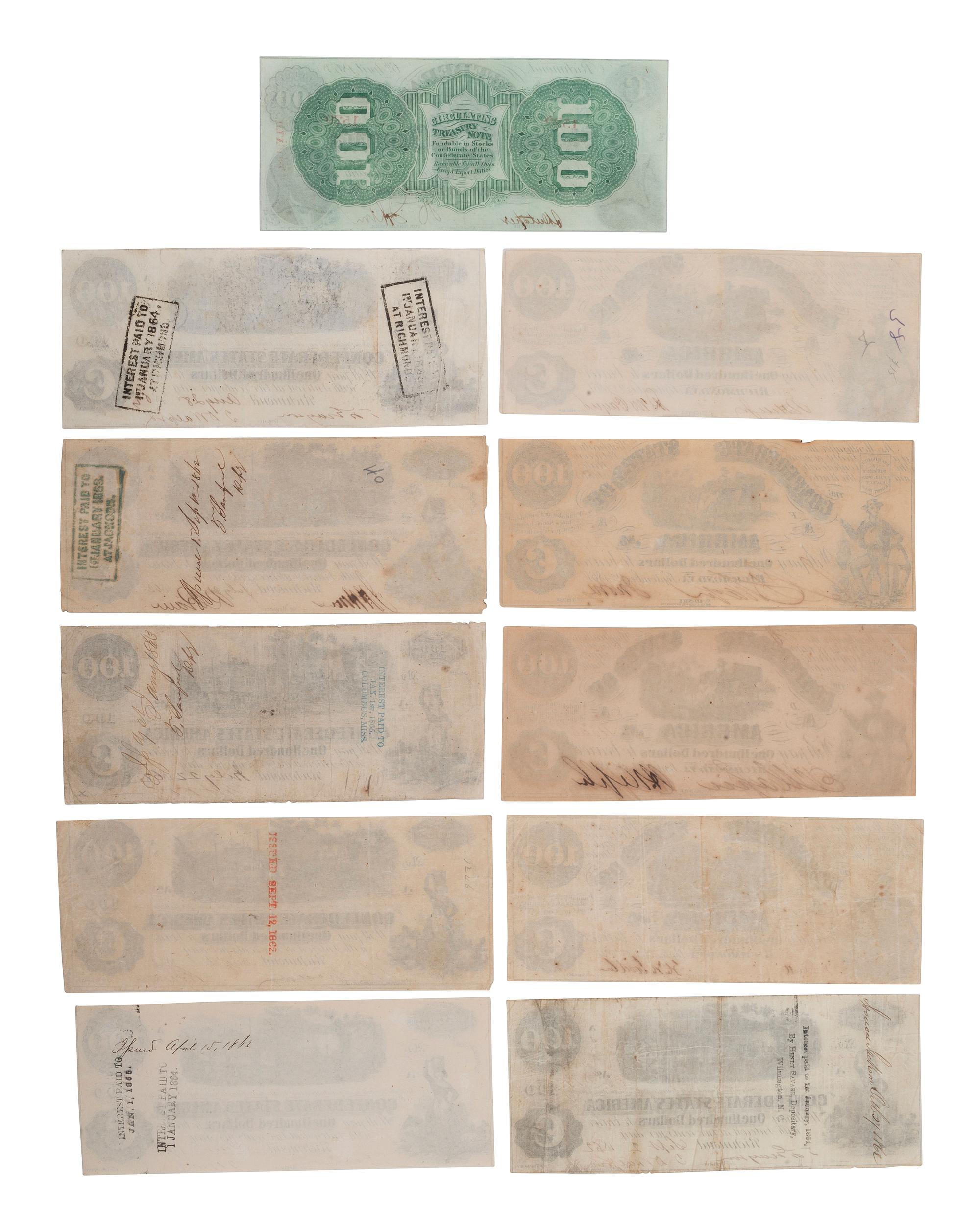 [CONFEDERATE - CURRENCY]. A large group of Confederate notes.