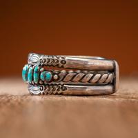 Navajo Stamped Silver and Turquoise Cuff Bracelet