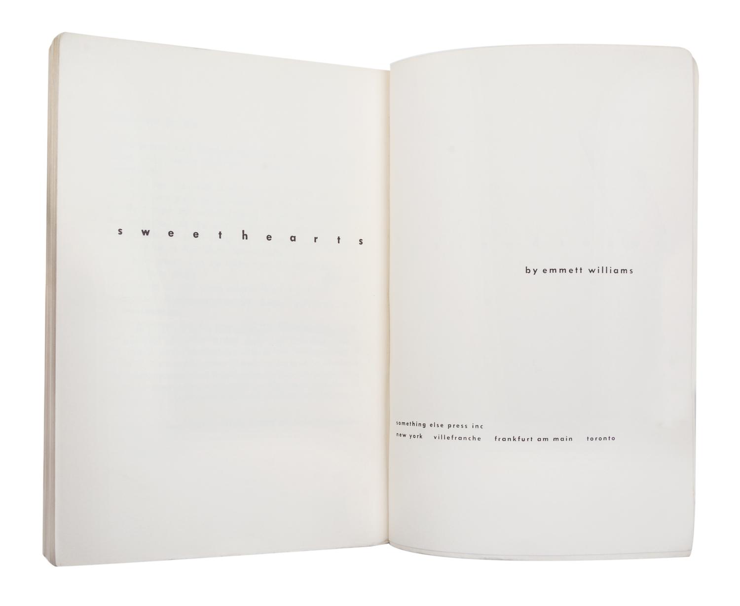 (SOMETHING ELSE PRESS; DUCHAMP, MARCEL) WILLIAMS, EMMETT. Sweethearts. NY, 1967 (with 2 others)