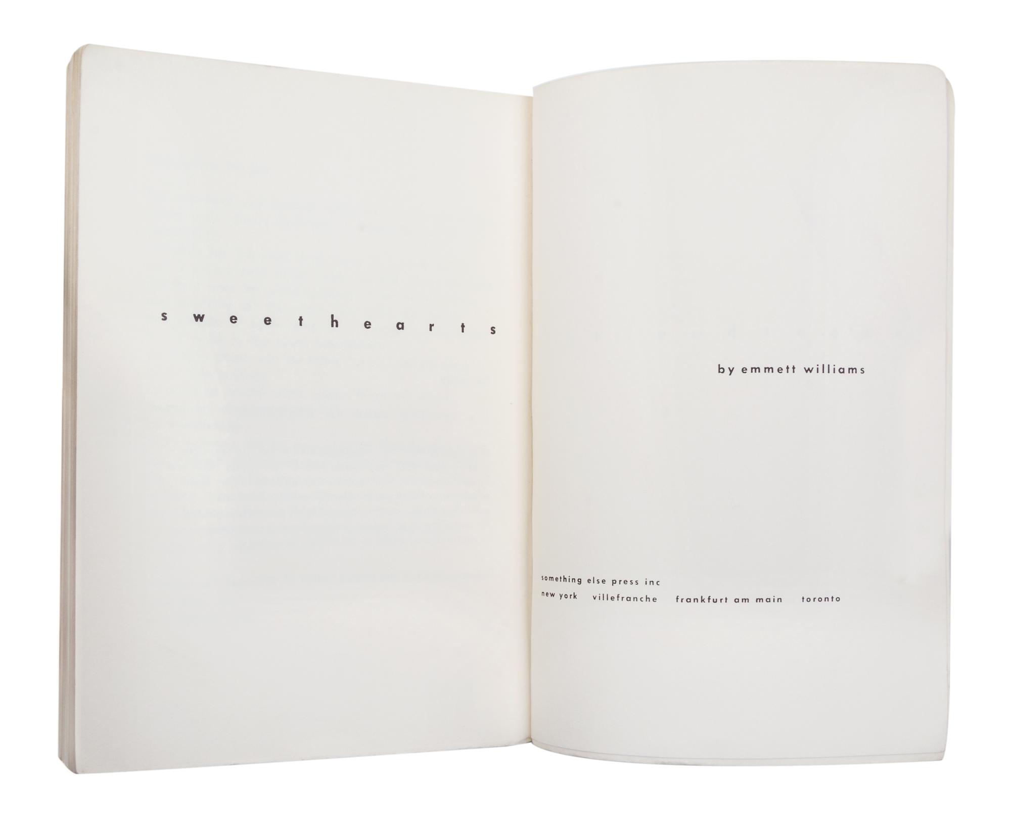 (SOMETHING ELSE PRESS; DUCHAMP, MARCEL) WILLIAMS, EMMETT. Sweethearts. NY, 1967 (with 2 others)