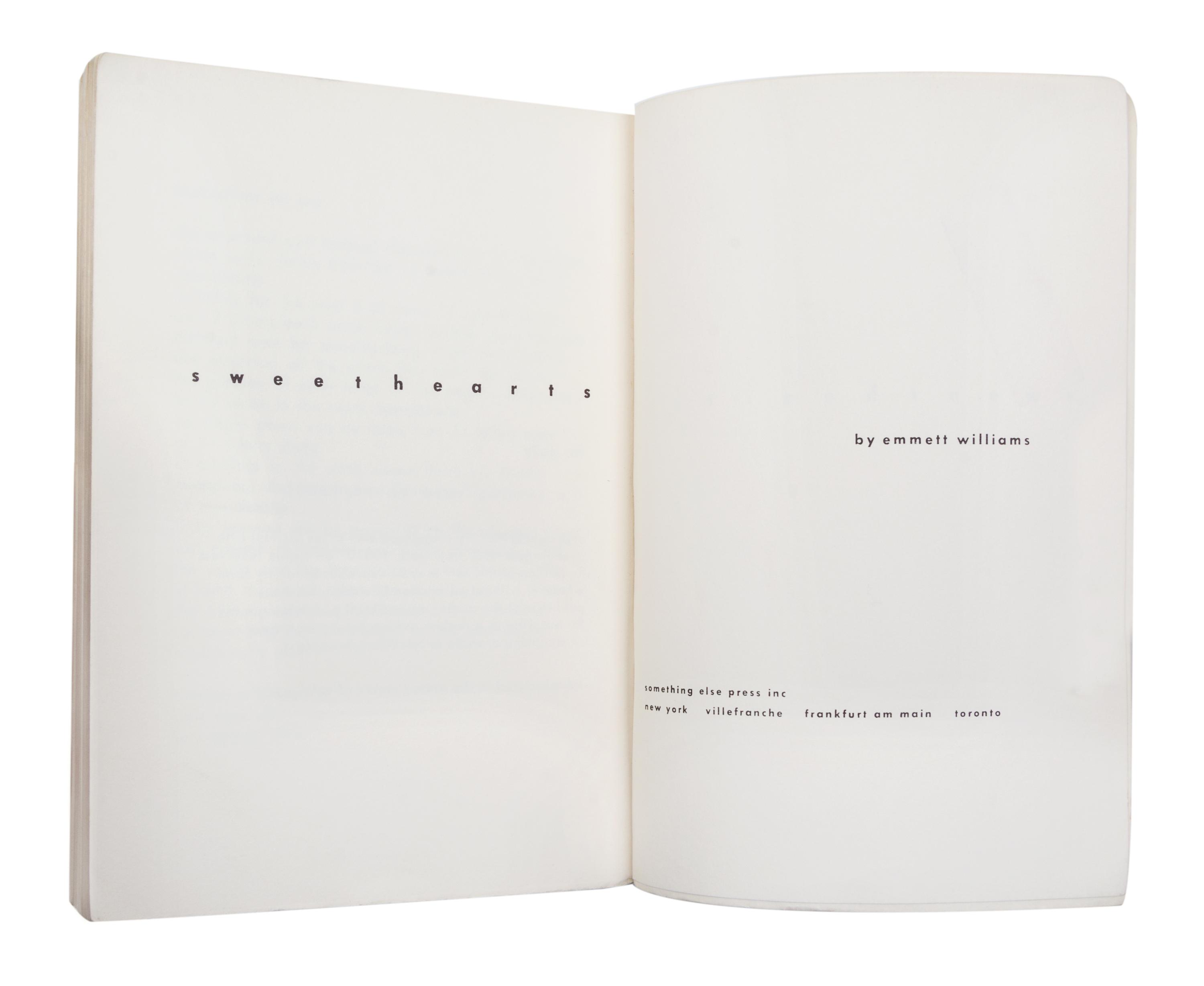 (SOMETHING ELSE PRESS; DUCHAMP, MARCEL) WILLIAMS, EMMETT. Sweethearts. NY, 1967 (with 2 others)
