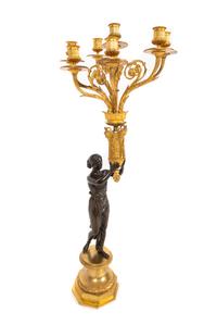 A French Gilt and Patinated Bronze Seven-Light Figural Candelabrum