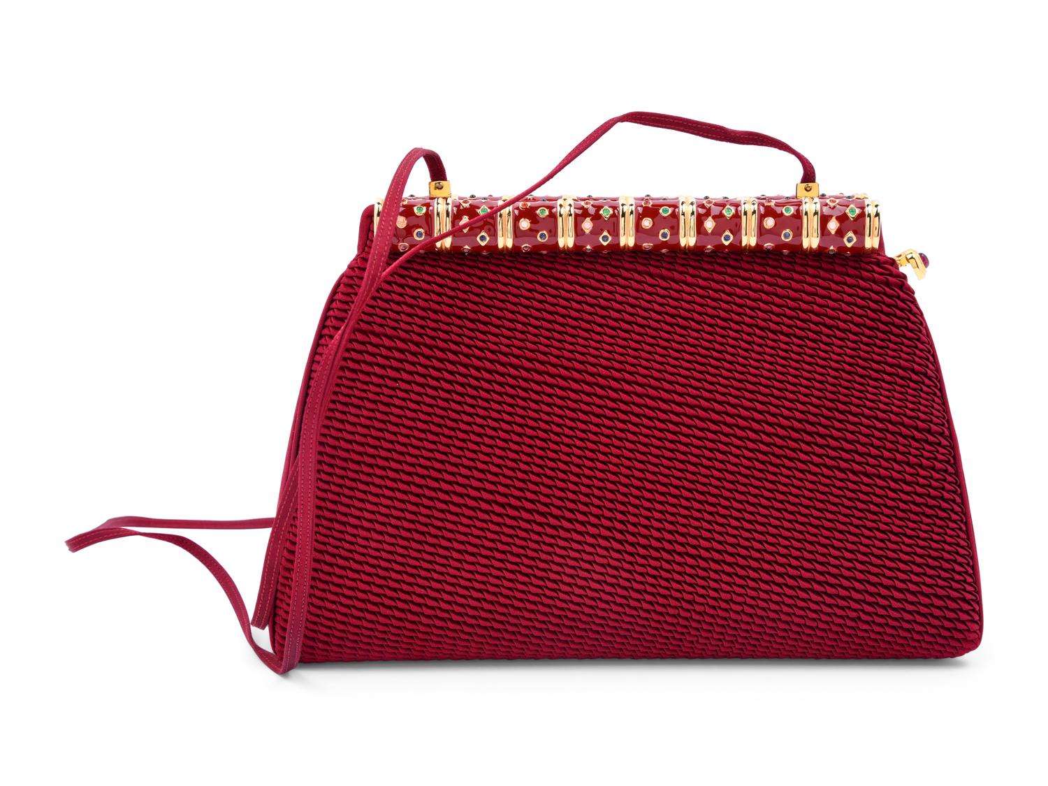 Judith Leiber Double Pleated Silk Bag and Enameled Bangle