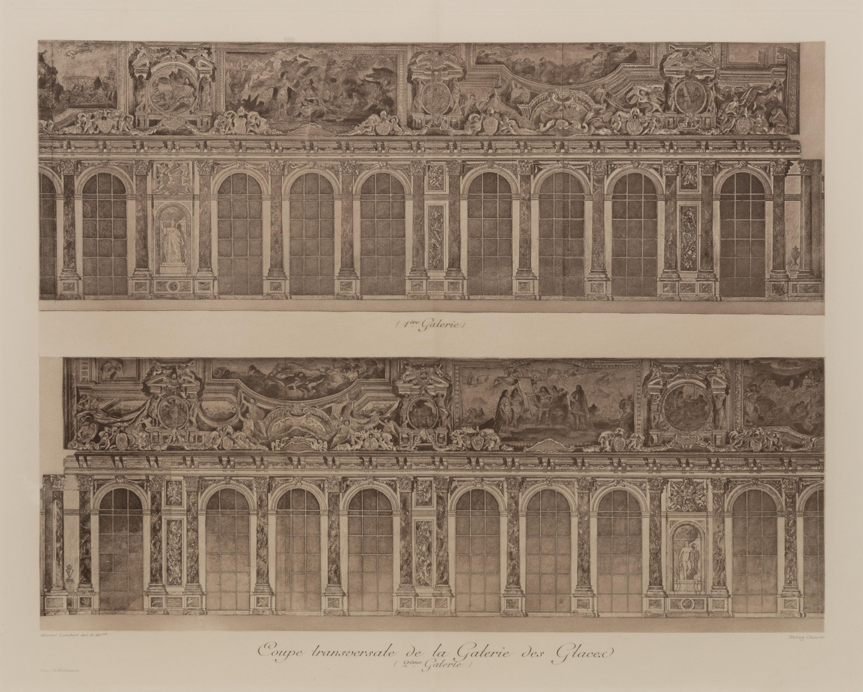A Set of Six Framed Engravings Depicting Versailles and the Petit Trianon