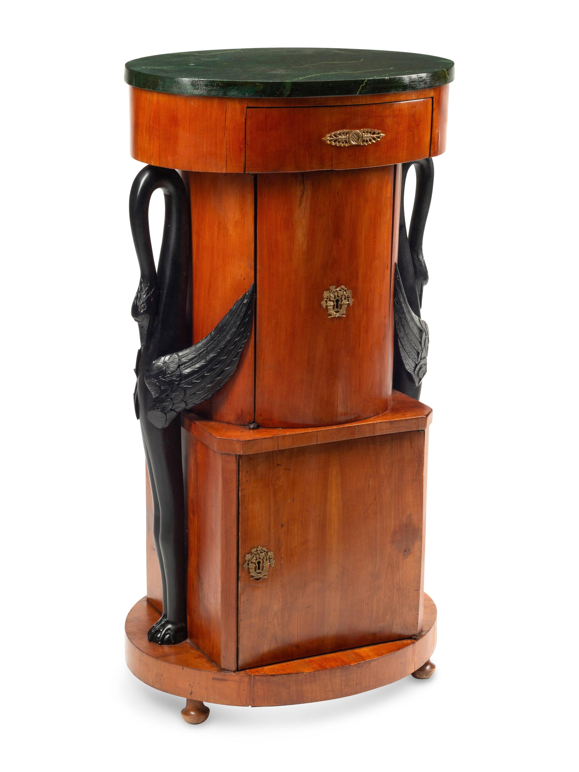 An Unusual North European Walnut, Part Ebonized and Faux Marble Painted Three-Part Cabinet