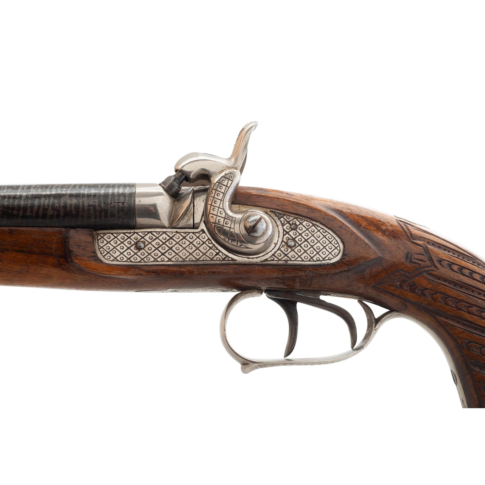 19th Century Belgian Percussion Double Barrel Pistol