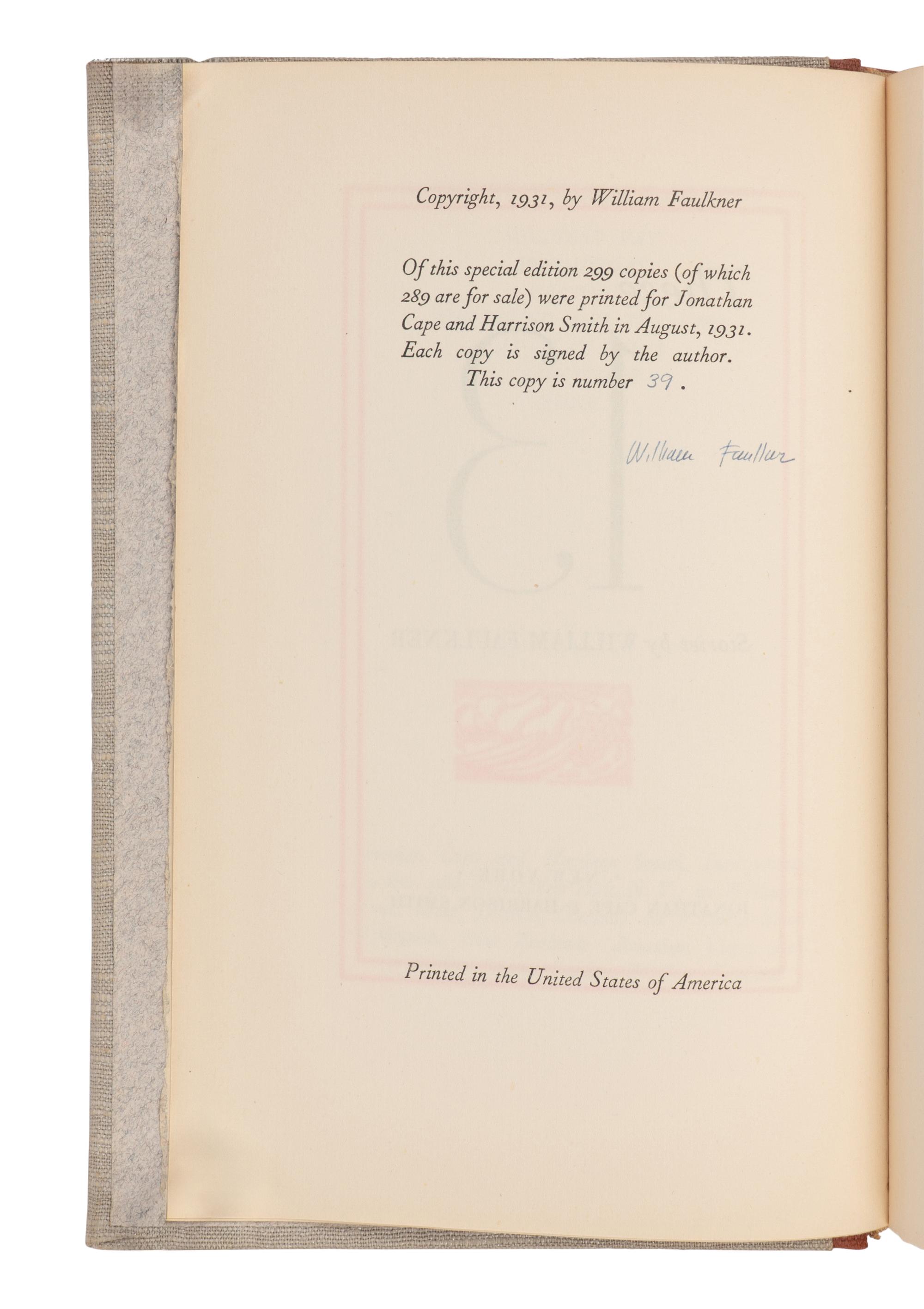 FAULKNER, William (1897-1962). These 13 . New York: Jonathan Cape & Harrison Smith, 1931.
