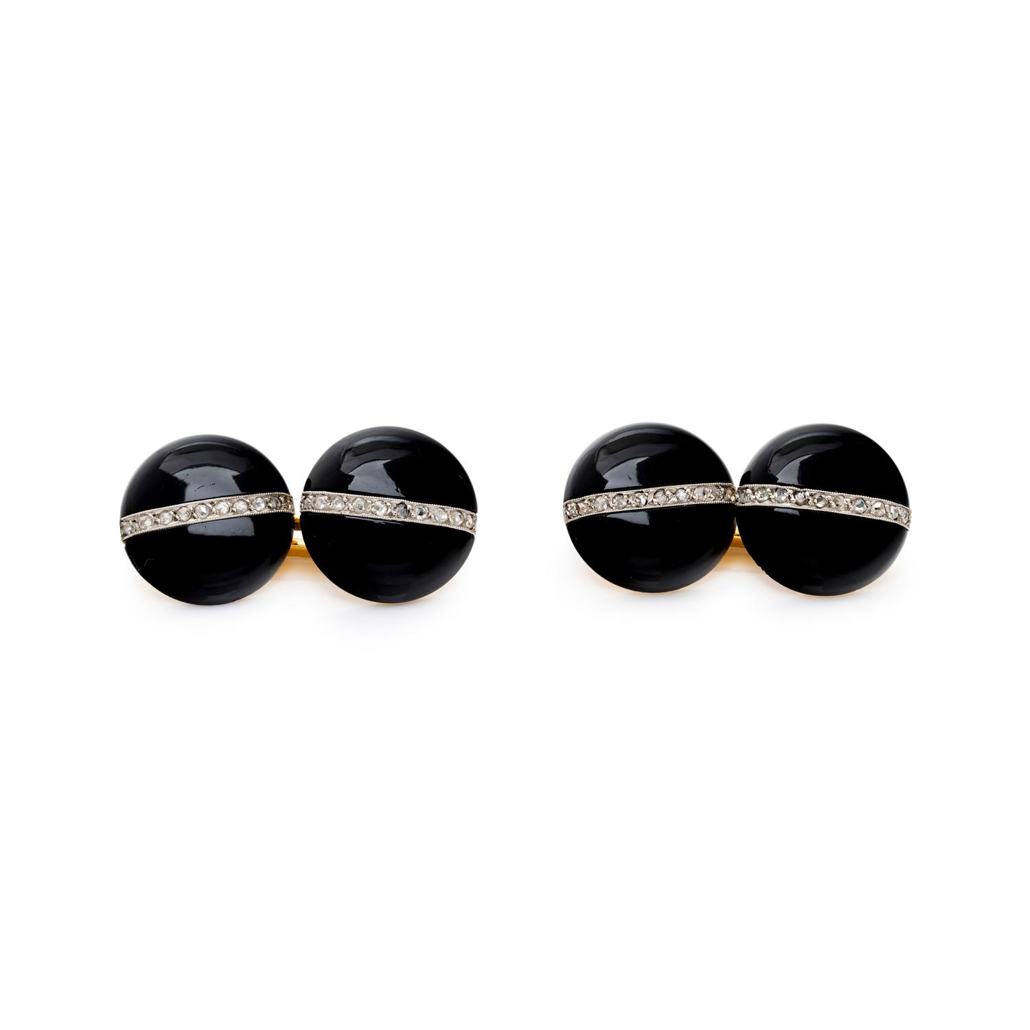 LACLOCHE FRÈRES, BLACK ONYX AND DIAMOND CUFFLINKS