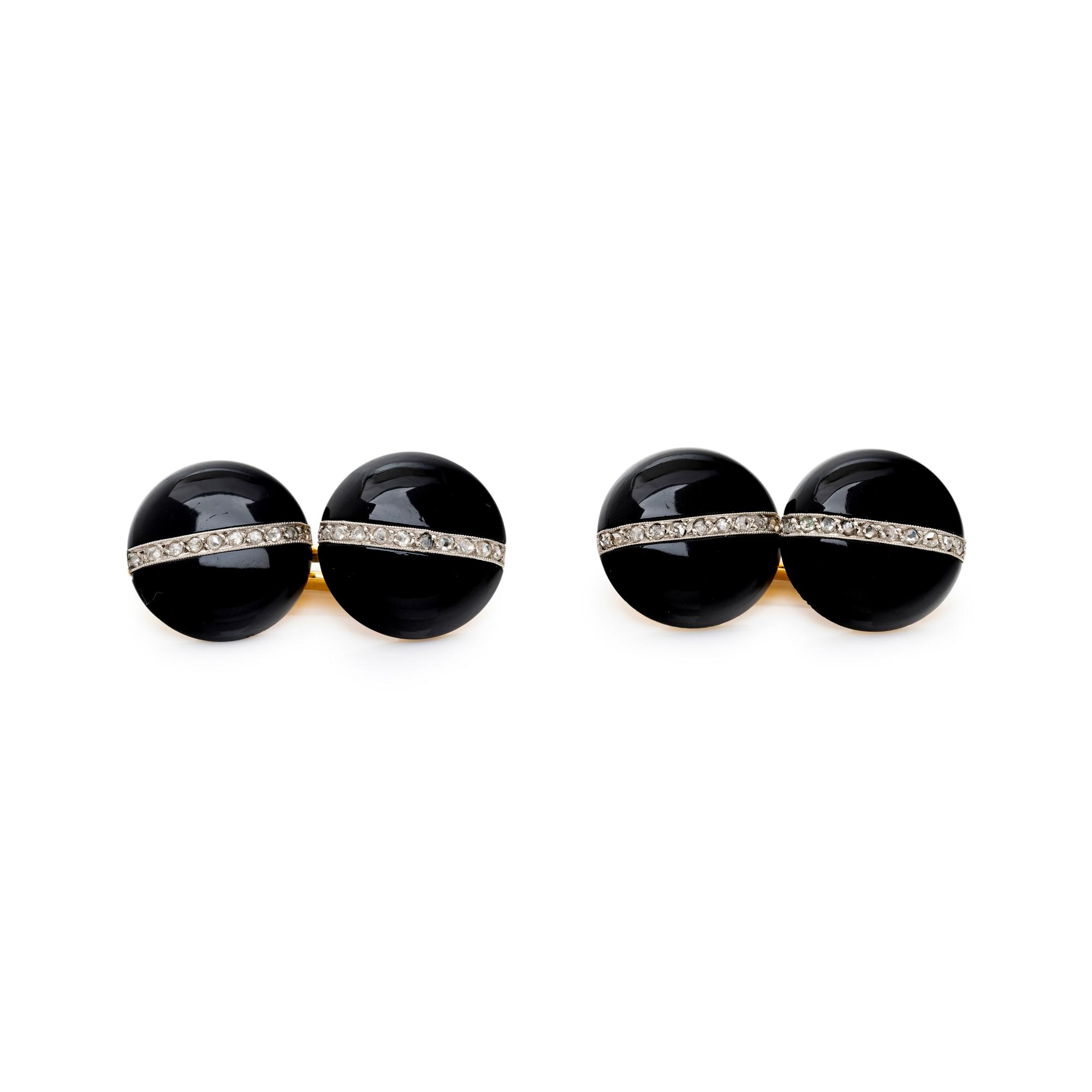 LACLOCHE FRÈRES, BLACK ONYX AND DIAMOND CUFFLINKS