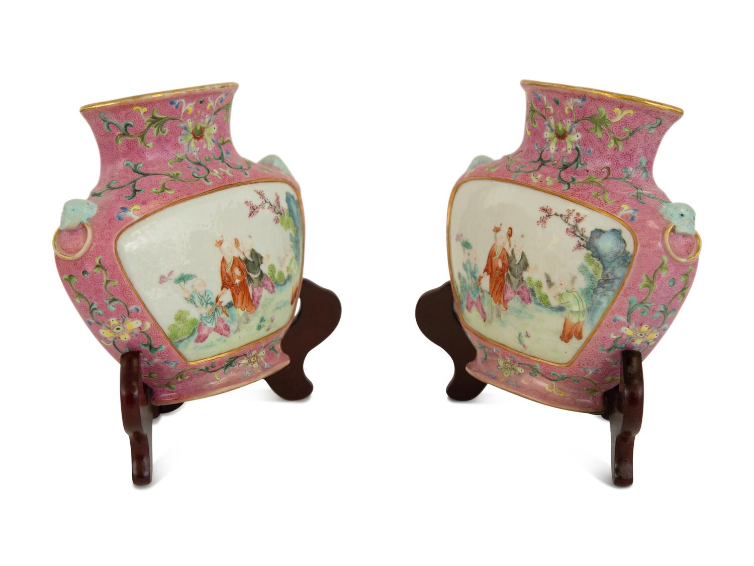 A Pair of Famille Rose Porcelain Wall Pockets