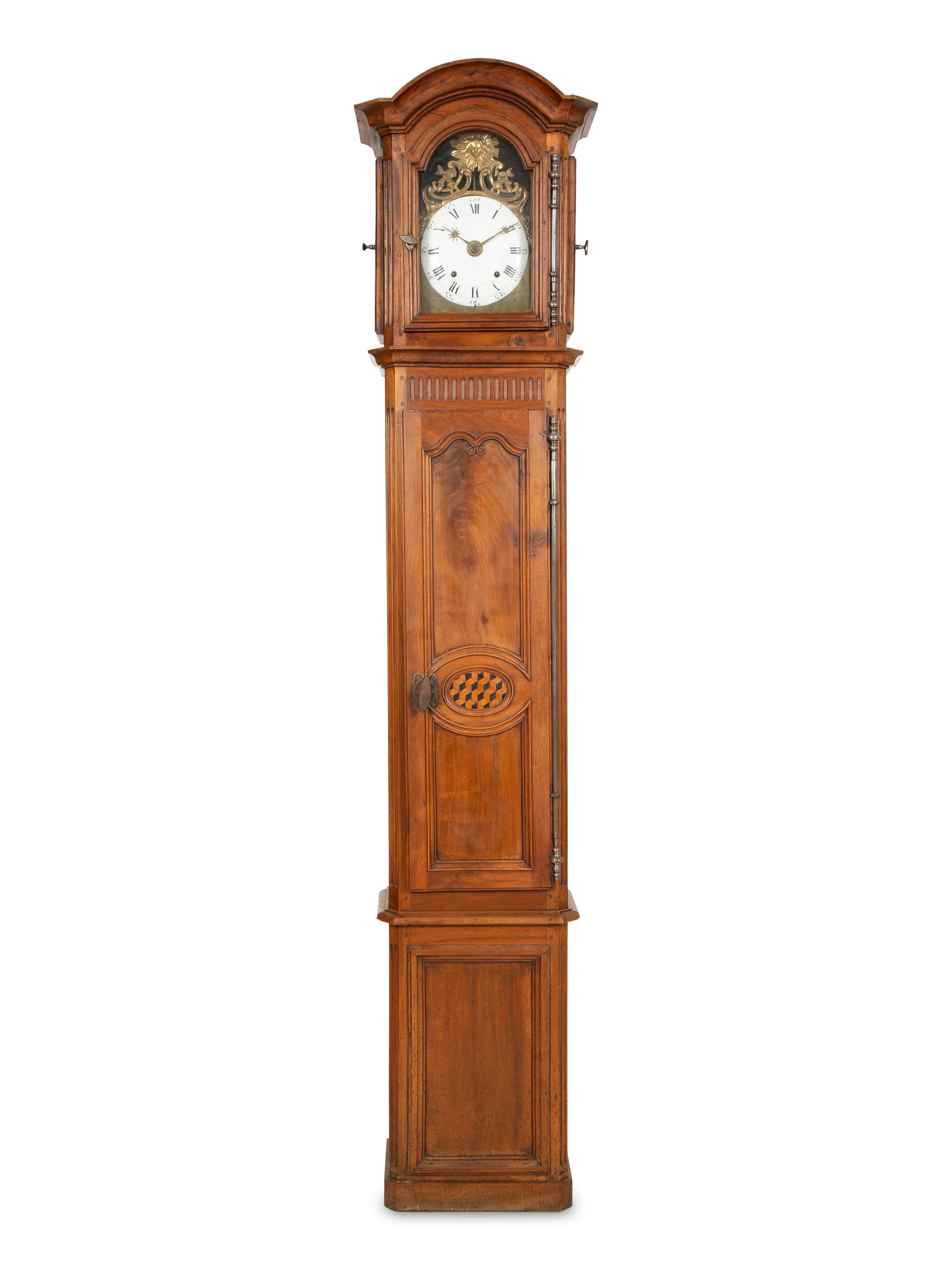 A French Provincial Walnut Longcase Clock