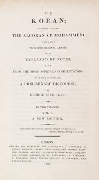 SALE, GEORGE. The Koran... London, 1821. 2 vols. Bound by Zaehnsdorf. New Edition.