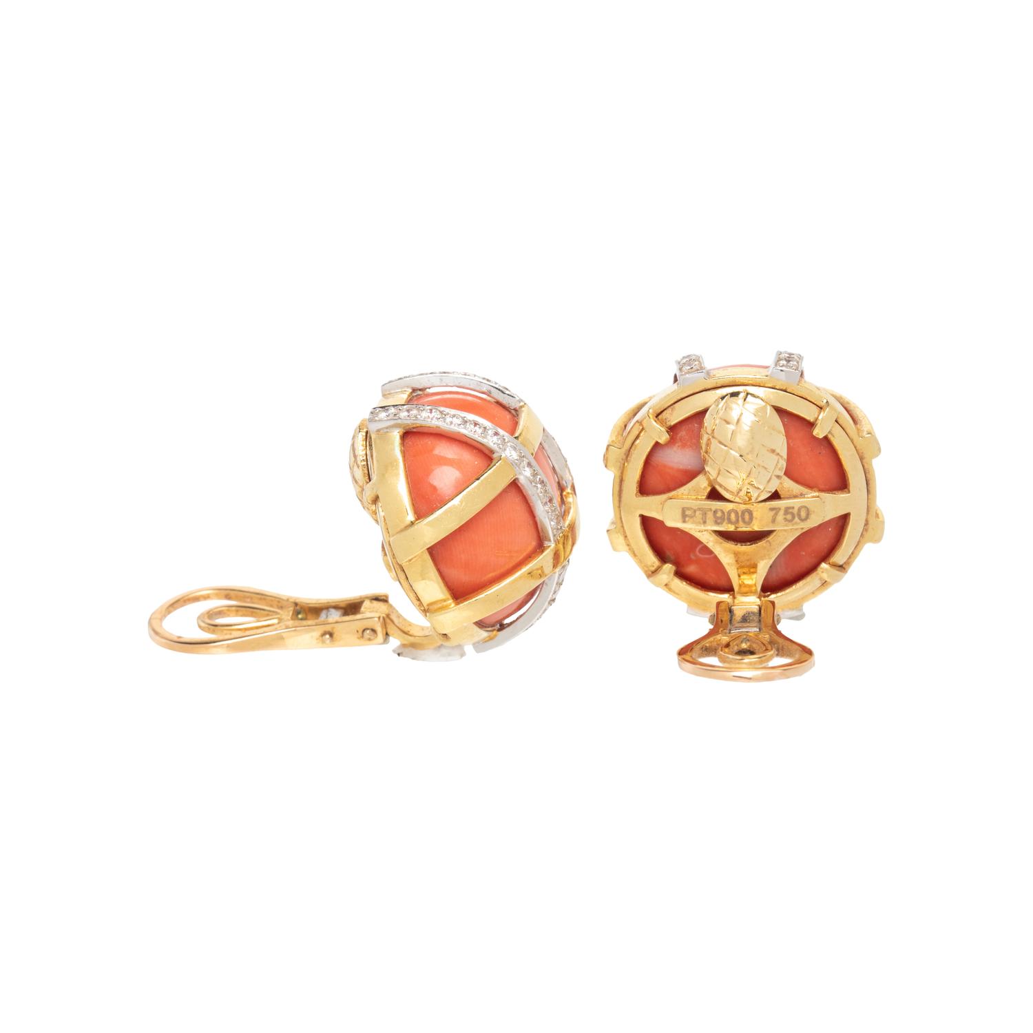 VERDURA, CORAL AND DIAMOND CLIP EARRINGS