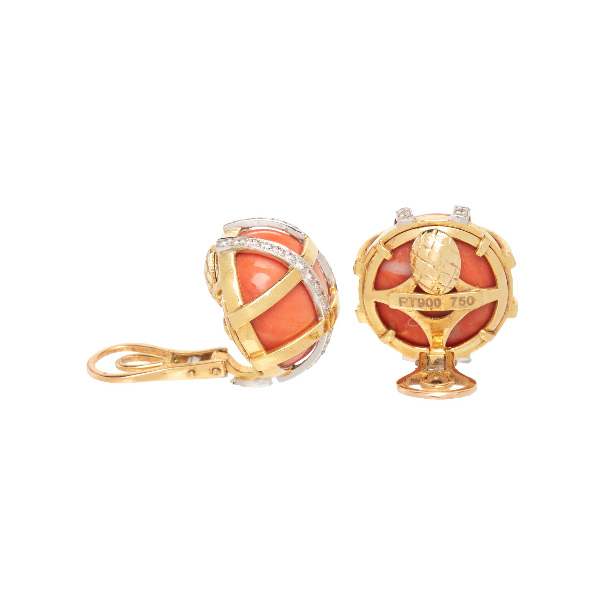 VERDURA, CORAL AND DIAMOND CLIP EARRINGS