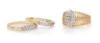 A Collection of 14 Karat Yellow Gold and Diamond Rings, 8.70 dwts.