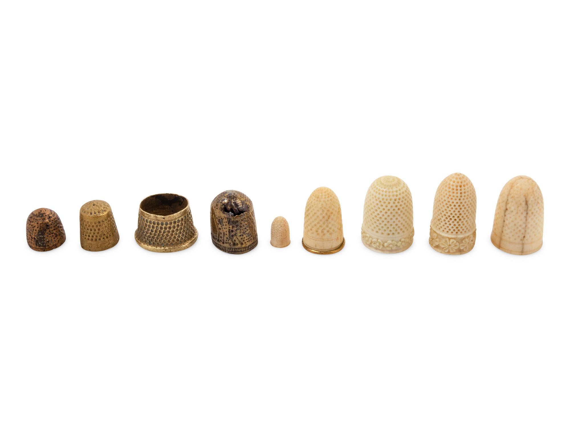 Nine Continental Carved and Mixed Metal Thimbles — 18th Century and Later