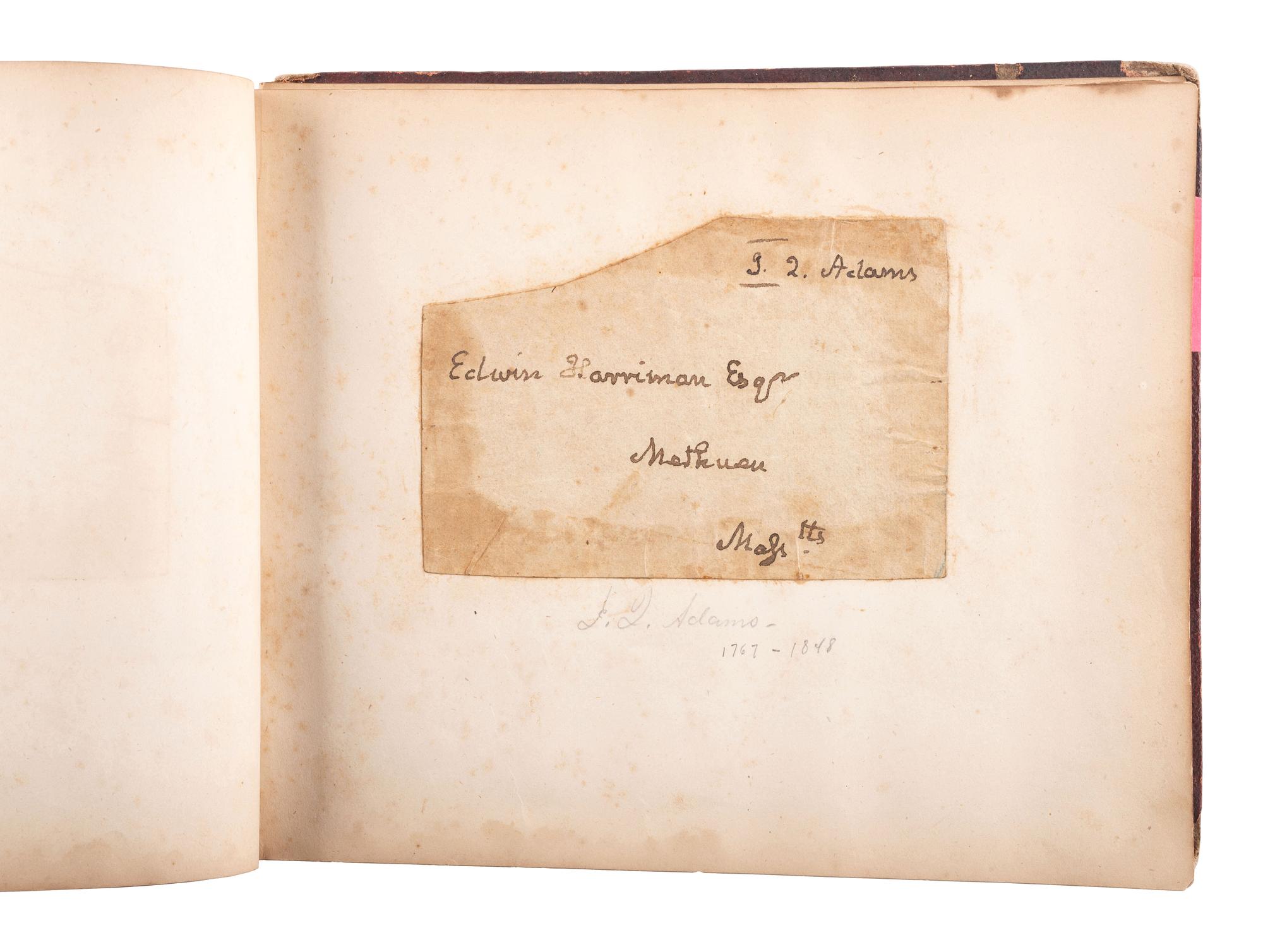 [CIVIL WAR]. Autograph book identified to Lucritia Taft Flagg, featuring signatures of assorted 19th-century figures including D.L. MOODY, Lewis CASS, Charles SUMNER, William H. SEWARD, and others.