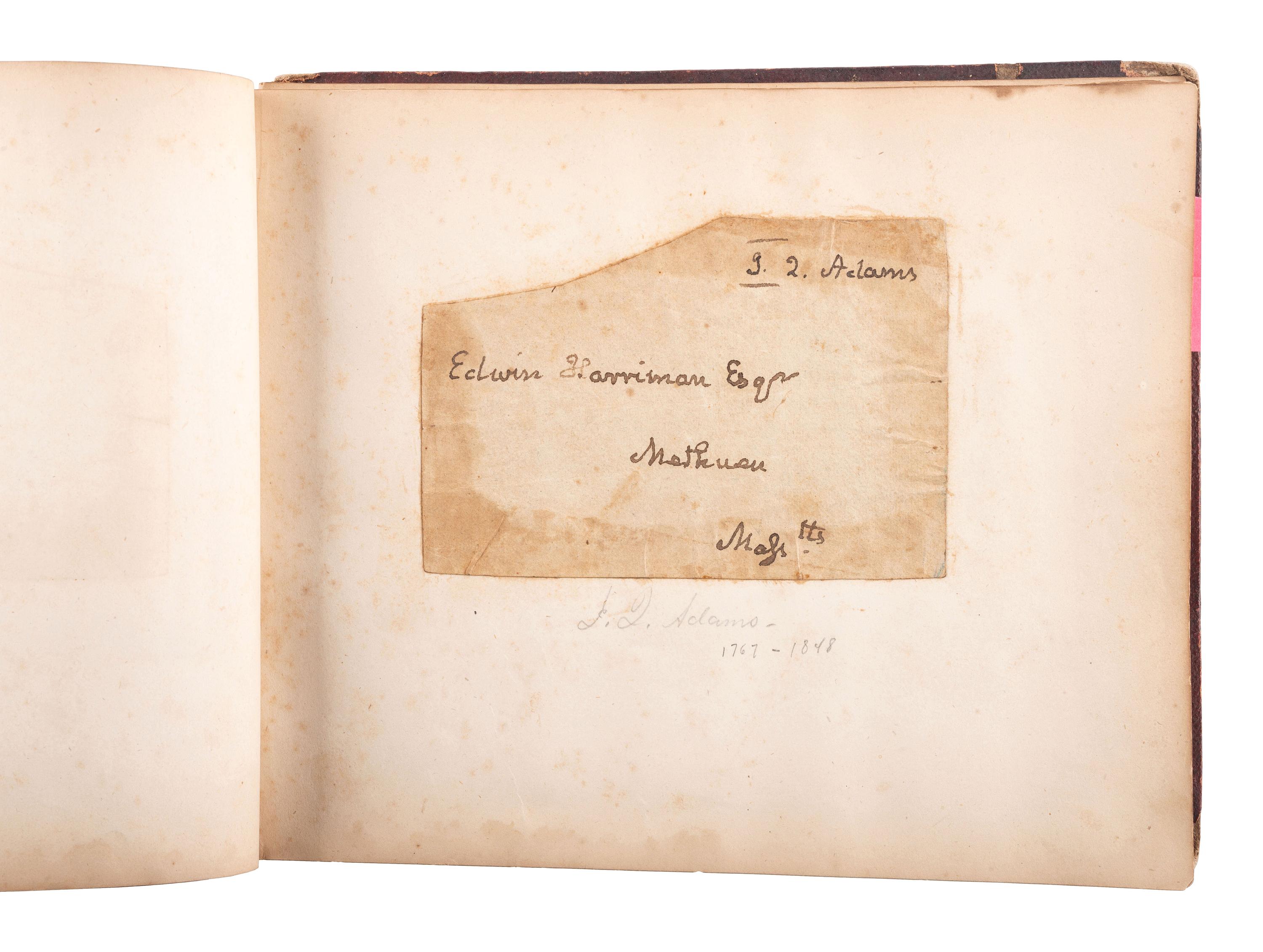 [CIVIL WAR]. Autograph book identified to Lucritia Taft Flagg, featuring signatures of assorted 19th-century figures including D.L. MOODY, Lewis CASS, Charles SUMNER, William H. SEWARD, and others.