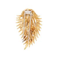 YELLOW GOLD AND DIAMOND FEATHER BROOCH