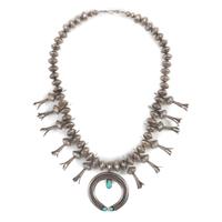 Navajo Silver and Turquoise Squash Blossom Necklace