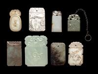Eight Chinese Celadon Jade Carved Plaques