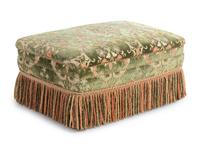 A Green Silk Cut Velvet Upholstered Armchair and Ottoman