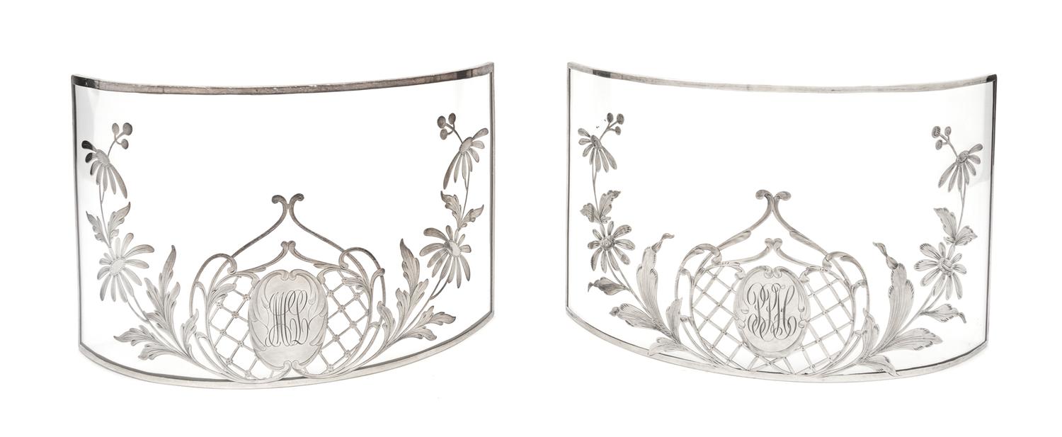 Two Silver Overlay Glass Screens Width 10 1/8 inches.