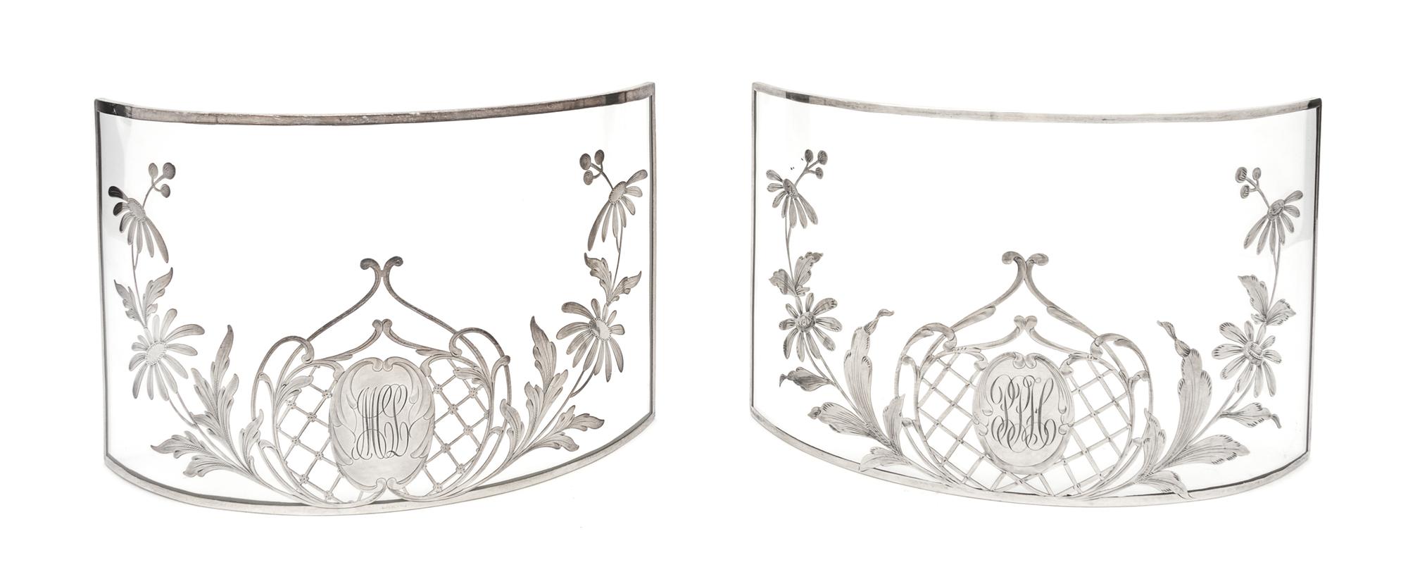 Two Silver Overlay Glass Screens Width 10 1/8 inches.