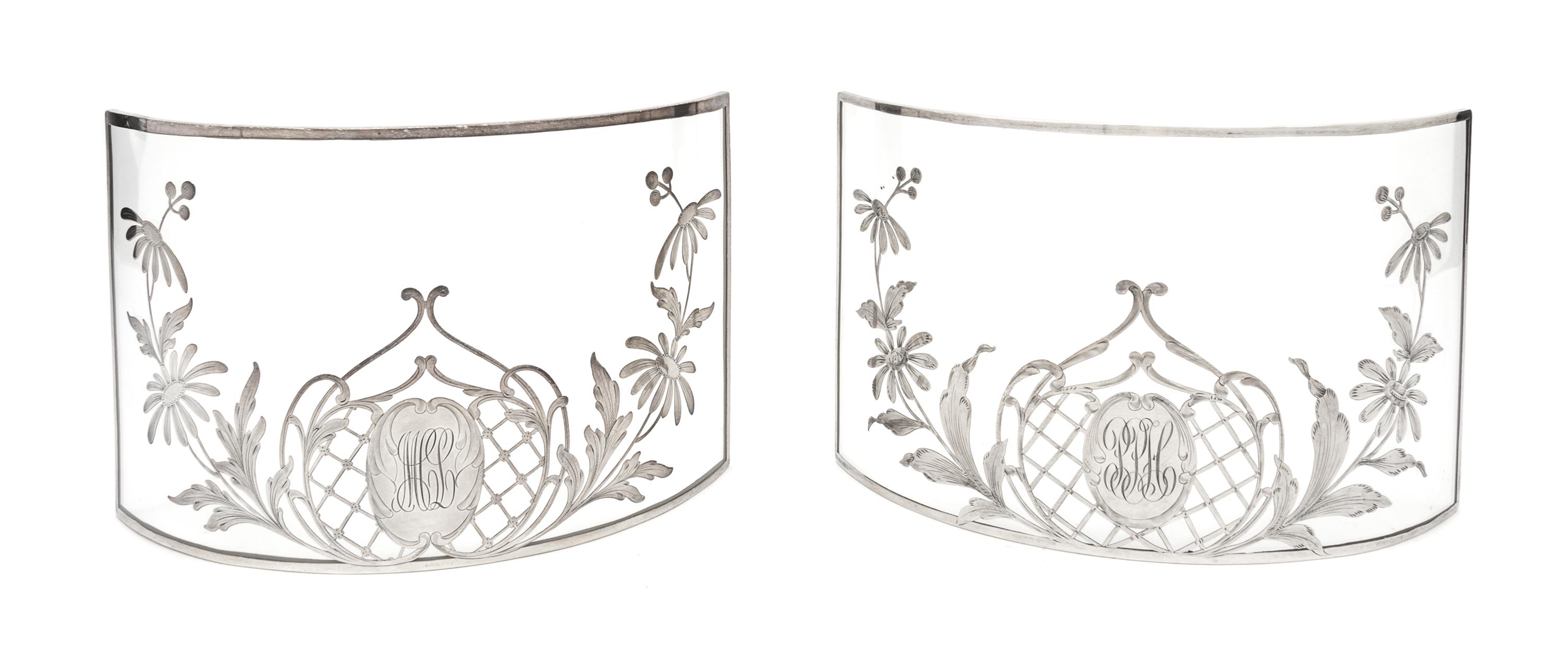 Two Silver Overlay Glass Screens Width 10 1/8 inches.