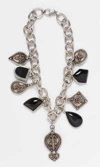 A Sterling Silver, Hardstone and Coral Charm Necklace, MILOR, 124.00 dwts.