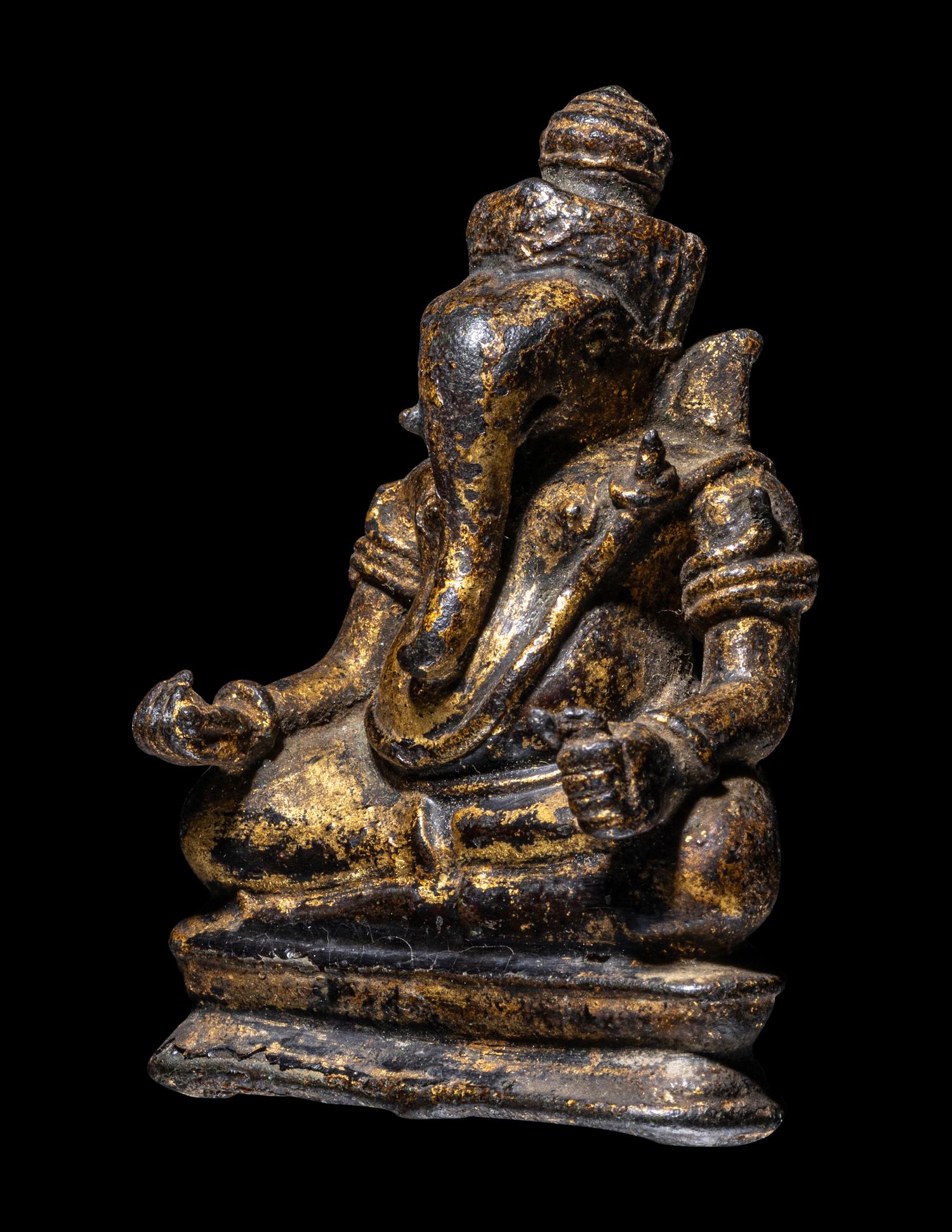 A Gilt Lacquered Bronze Figure of Ganesha, Probably Thai