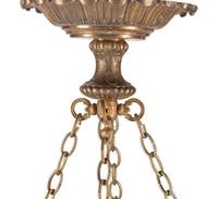 A Pair of American Neoclassical Gilt Bronze and Slag Glass Ceiling Fixtures