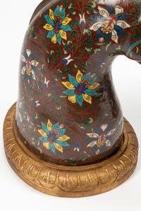 A Pair of Chinese Export Cloisonné Horse Heads on Wood Bases