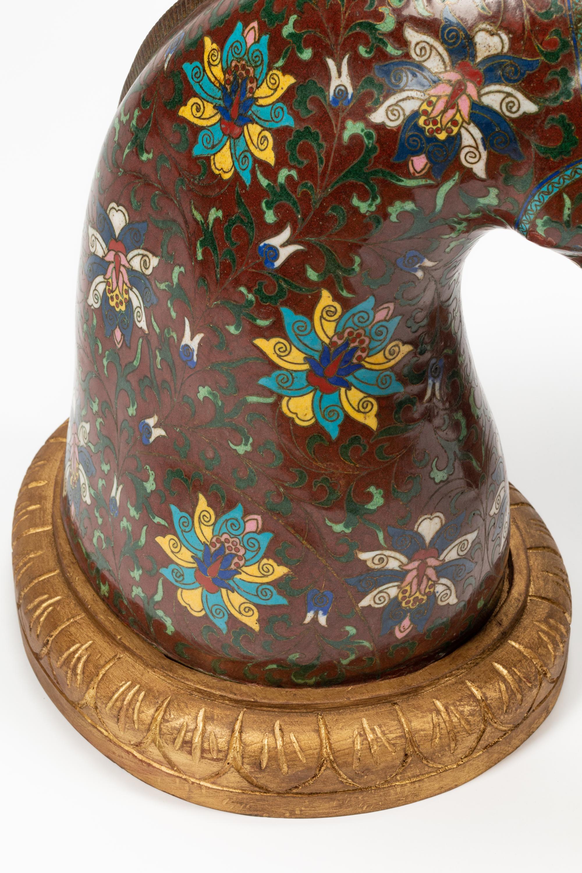 A Pair of Chinese Export Cloisonné Horse Heads on Wood Bases