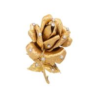 YELLOW GOLD AND DIAMOND ROSE BROOCH