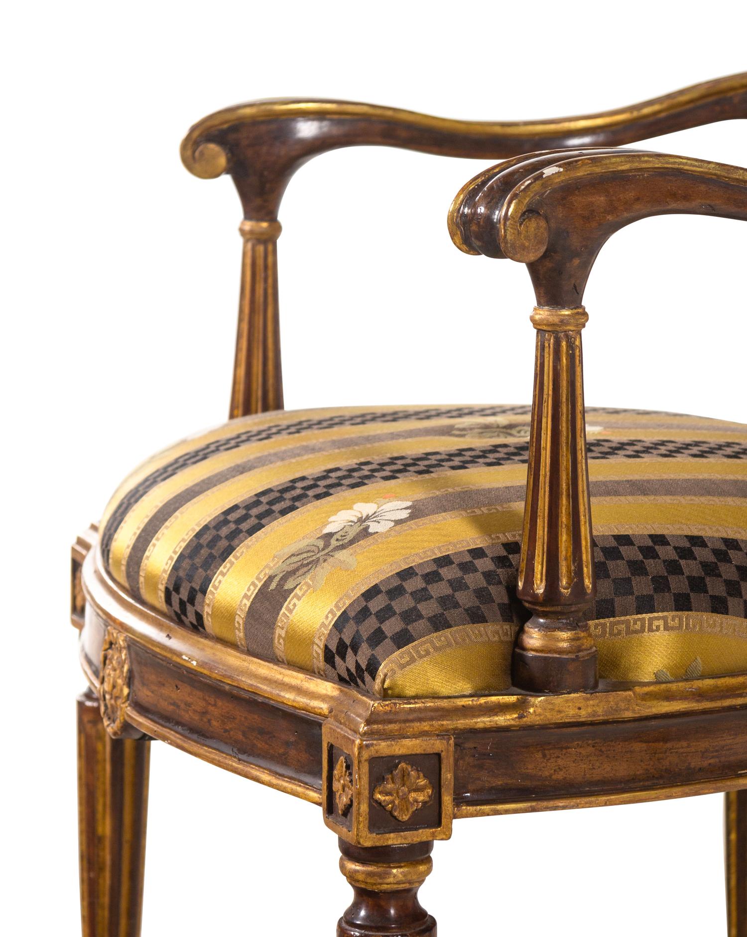 A Pair of Italian Painted and Parcel Gilt Armchairs